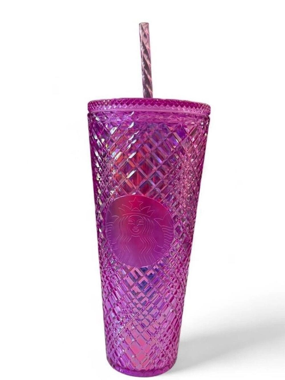 NEW Starbucks 2021 Purple Iridescent Crystal Diamond Cut Cold Cup Tumbler 24oz